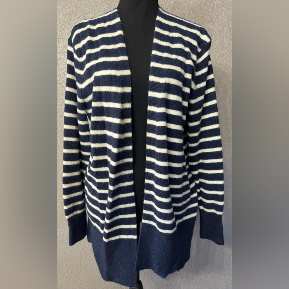 Madewell Women’s Sz S Blue White Striped Wool Alpaca Blend Open Cardigan Duster - Picture 6 of 6